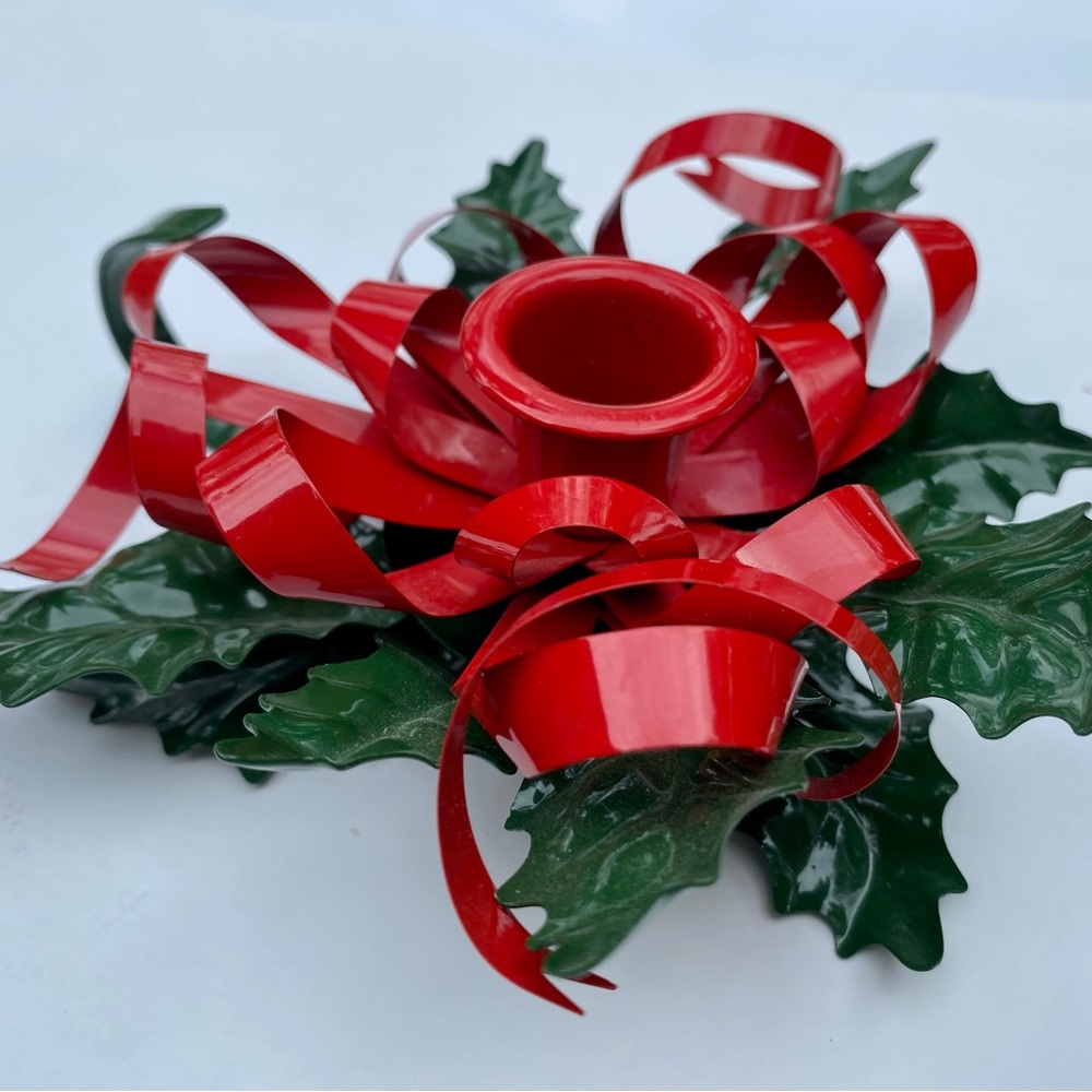 🎄Vintage Christmas Department 56 Dept 56 Holly Metal Ribbon Candle Holder